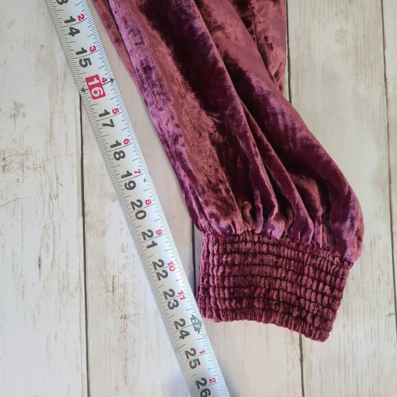 Anthropologie Gloria Velvet Velour Joggers Burgundy Womens Sm Athleisure - Picture 7 of 8
